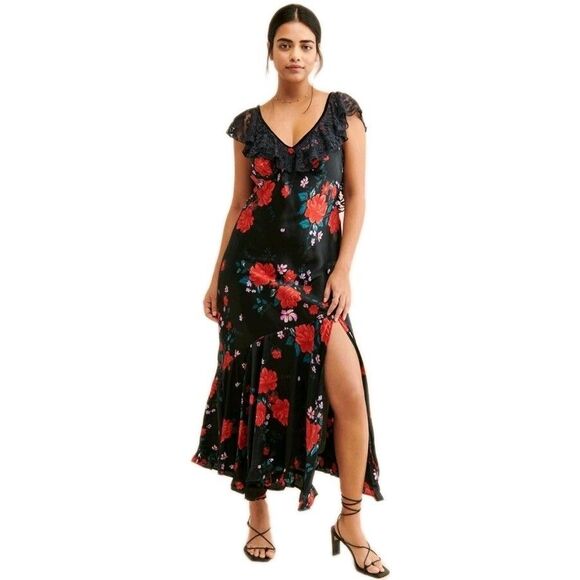 Free People Dresses & Skirts - Free People Warm Hearts Floral Lace Asymmetrical Maxi Dress M Goth Boho